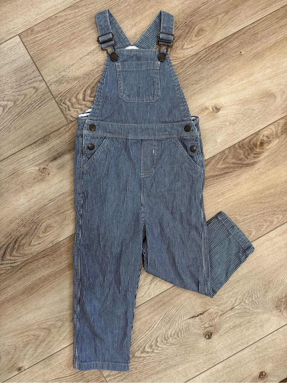 Baby Boden 3/4Y Railroad Striped Bib Overalls Straight Leg Unisex